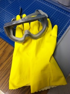 Goggles and gloves for soap making